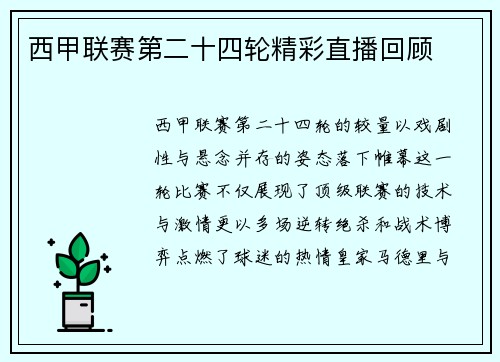 西甲联赛第二十四轮精彩直播回顾