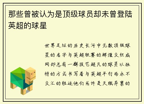 那些曾被认为是顶级球员却未曾登陆英超的球星